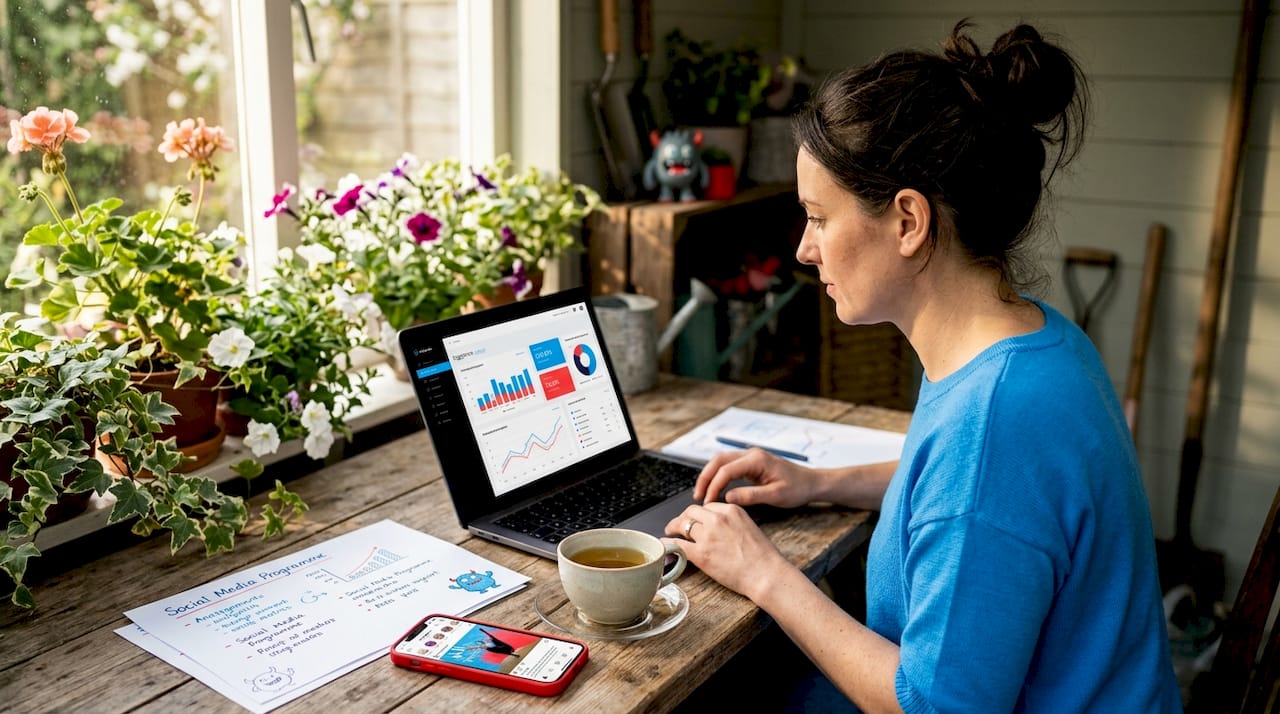 Small business owner checking social media analytics