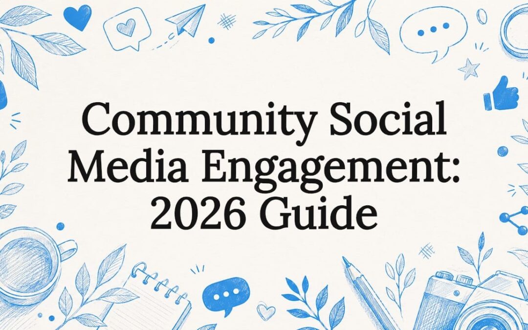 Decorative title card illustration with social media motifs