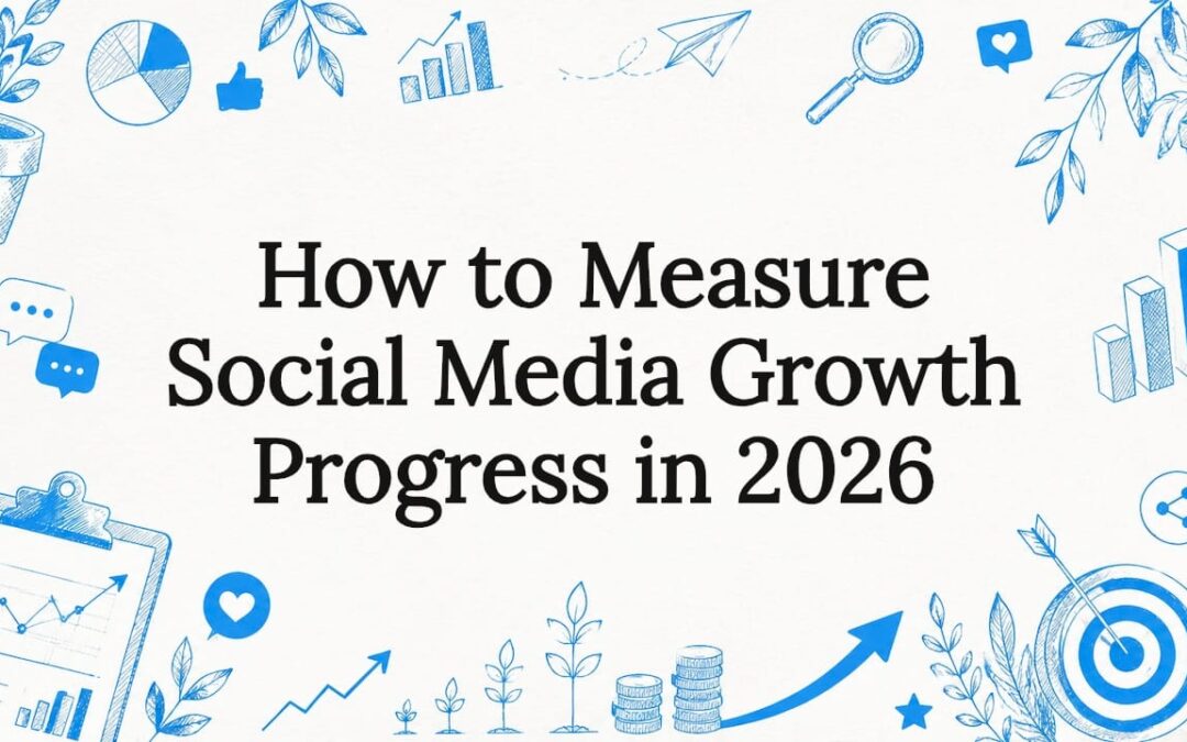 Decorative title card with social media growth artwork