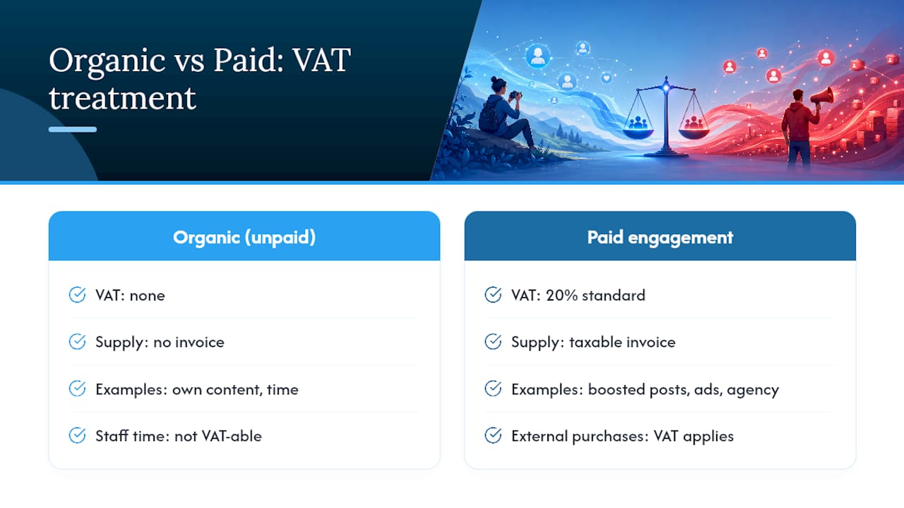Organic growth vs. paid engagement: does VAT treat them differently? — overview diagram