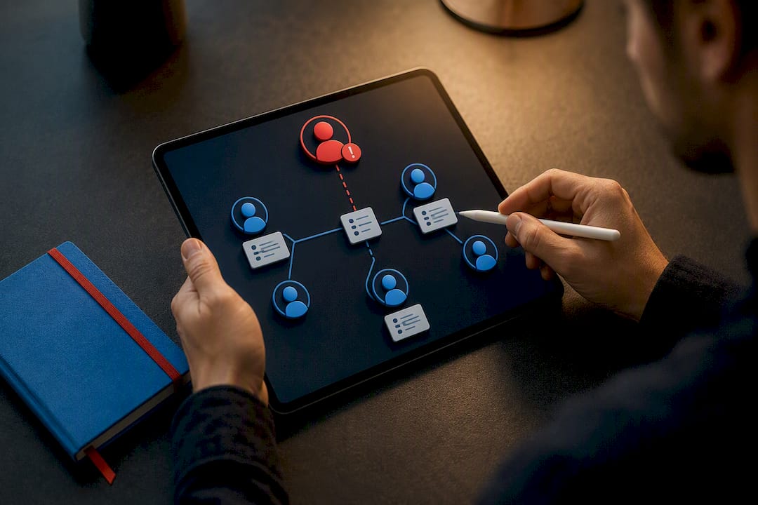 Linked account nodes entering review