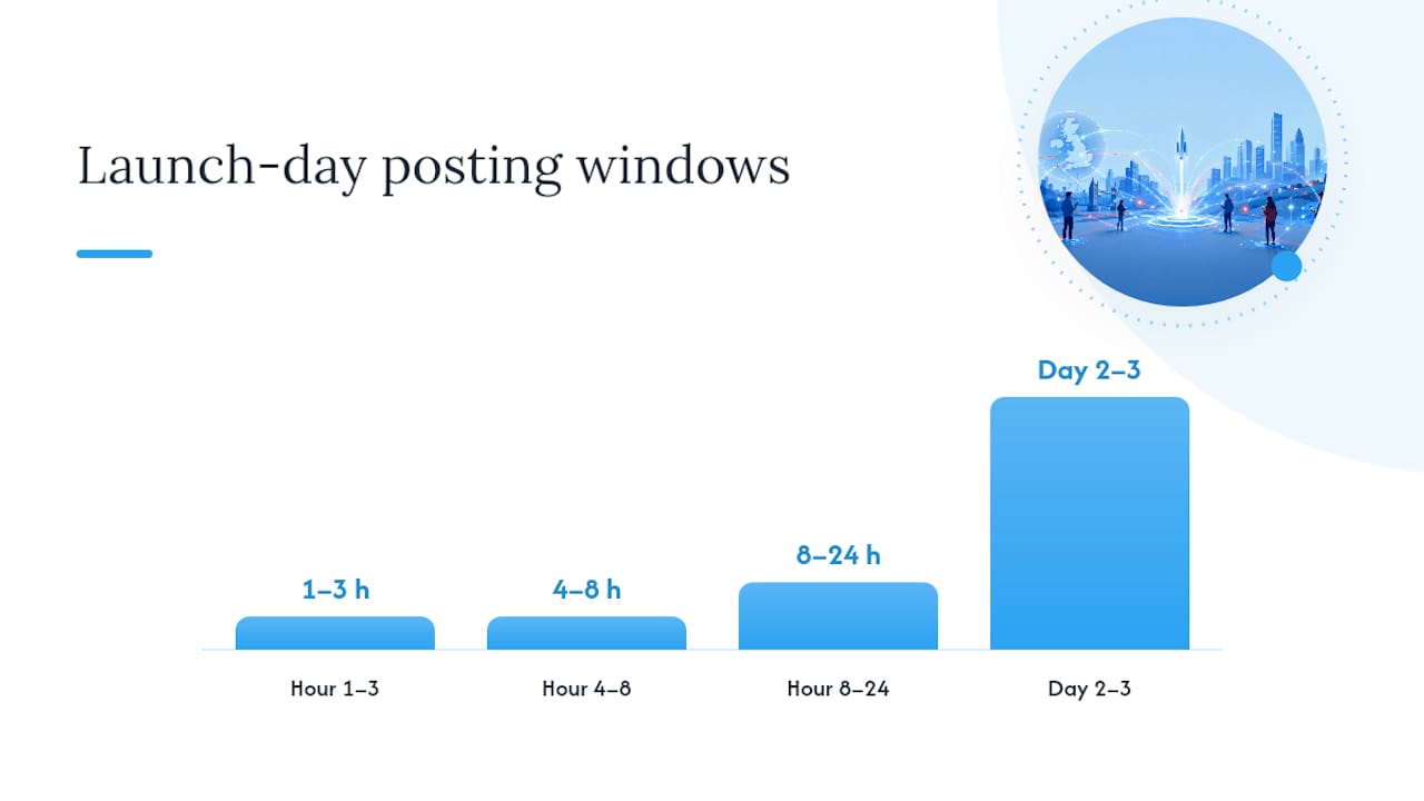 Social media post ideas and sequence for launch day — overview diagram