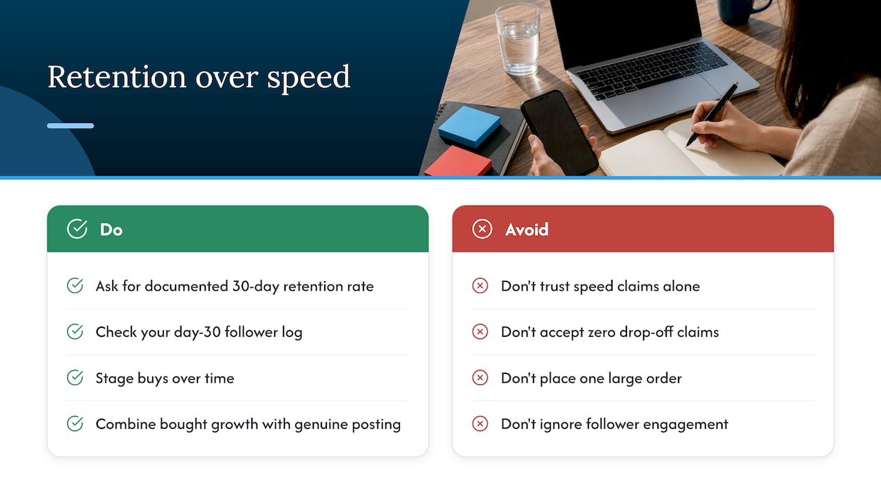 Why retention matters more than how fast followers arrive — overview diagram